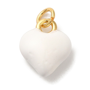 Brass Enamel Charms, with Jump Ring, Real 18K Gold Plated, Cadmium Free & Lead Free, Heart Charm, White, 11.5x9.5x4.5mm, Hole: 2mm