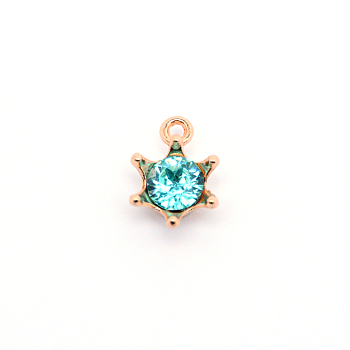 Alloy Rhinestone Pendants, Star, Golden, Aquamarine, 15.5x11x6.5mm, Hole: 1.5mm
