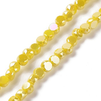 Electroplate Glass Beads Strands, AB Color Plated, Faceted, Flat Round, Yellow, 4.5x2.5~3mm, Hole: 0.8mm, about 145~150pcs/strand, 21.26''(54cm)