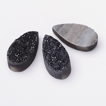 Dyed Teardrop Electroplate Natural Geode/Druzy Agate Cabochons, Black, 19~20x10x6~7mm