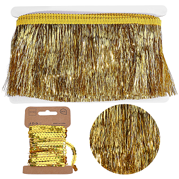 1Bag Sparkle PET Paillette Beads, Sequins Trim, Ornament Accessories, with 5M Polyester Tinsel Tassel Trimming, Gold, 1/4 inch(6mm)