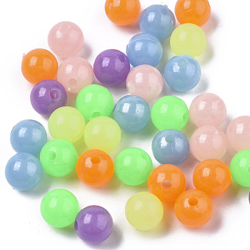 Luminous Acrylic Beads, Glow in the Dark, Round, Mixed Color, 6mm, Hole: 1.6mm