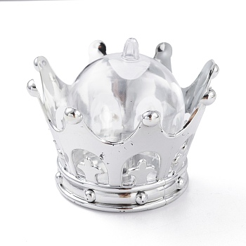 (Defective Closeout Sale:Transparent Cover Scratched Off the Paint), Plastic Box, Treat Gift Box, for Wedding Party, Crown, Silver, 8.4x6.1cm