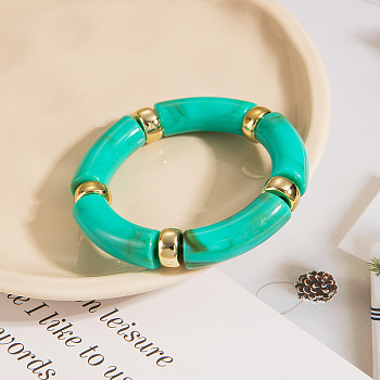 Retro Acrylic Imitation Gemstone Tube and CCB Beads Bangles for Women, Turquoise, Inner Diameter: 2~2-7/8 inch(5~7.2cm)