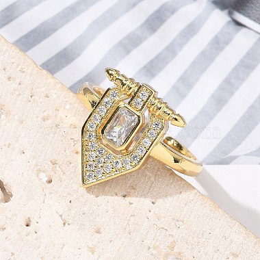 Brass Micro Pave Clear Cubic Zirconia Cuff Finger Rings for Women(RJEW-U033-10G)-3