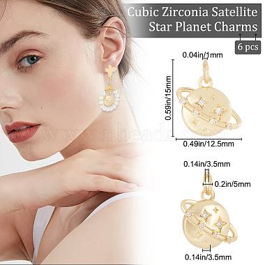 Brass Micro Pave Clear Cubic Zirconia Universe Space Charms(ZIRC-BBC0001-77)-2