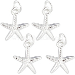 4Pcs Ocean 925 Sterling Silver Starfish Charms, with Jump Rings and 1 Sheet Double Sided Suede Fabric Silver Polishing Cloth, Silver, 8x6.4x2mm, Hole: 1.6mm(STER-BBC0009-90)
