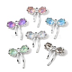 UV Plating Alloy Glass Pendants, Bowknot Charm, Faceted, Mixed Color, Platinum, 24x23x5mm, Hole: 1.8mm(FIND-K032-36P)