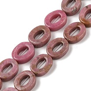 Natural Rhodonite Beads Strands, Hollow Flat Oval, Number Zero Beads, 12x10x3.5~4mm, Hole: 1.2mm, about 20pcs/strand, 9.61''(24.4cm)(G-M439-A07-01)