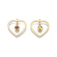 201 Stainless Steel Pendants, with Rhinestone, Heart with Flat Round, Real 18K Gold Plated, Tangerine, 23x24x1mm, Hole: 1.6mm(STAS-N090-LA897-6G)