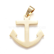 304 Stainless Steel Pendants, Large Hole Pendants, Anchor, Golden, 31x29x1mm, Hole: 9mm(STAS-F239-16G)