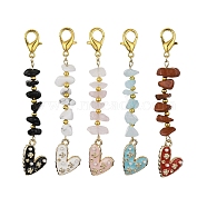 Heart Alloy Enamel Pendant Decorations, Natural & Synthetic Gemstone Chips and Alloy Lobster Claw Clasps Charms, 81mm(HJEW-JM01375)