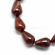 Natural Red Jasper Beads Strands, teardrop, 14~15x10mm, Hole: 1.5mm, about 28pcs/strand, 15.75 inch(X-G-T004-04)