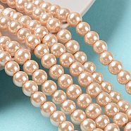 Baking Painted Pearlized Glass Pearl Round Bead Strands, Light Salmon, 6~7mm, Hole: 1mm, about 145pcs/strand, 31.4 inch(X-HY-Q003-6mm-18)