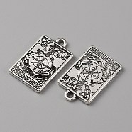 Tibetan Style Alloy Pendants, Rectangle with Tarot Pattern, The Wheel of Fortune X, 23x14x1.5mm, Hole: 1.8mm(PALLOY-WH0111-138F)