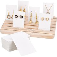 1Pc Beech Display Stands, with 100Pcs White Cardboard Display Cards, for Jewelry Necklace, Rings, Earrings, Bracelets Display, Mixed Color, Stand: 16.7x27.7x1.65cm, Cards: about 90x60mm(ODIS-NB0001-28)