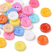Acrylic Sewing Buttons for Clothes Design, Plastic Buttons, 2-Hole, Dyed, Flat Round with Flower Pattern, Mixed Color, 12.5x3mm, Hole: 1mm(BUTT-E083-F-M)