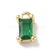 Brass Charms, with Glass, Rectangle Charm, Real 18K Gold Plated, Green, 8x4x3.5mm, Hole: 1.2mm(KK-I702-33A)