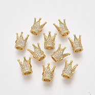 Rack Plating Brass Cubic Zirconia Beads, Long-Lasting Plated, Crown, Golden, 12x10x10mm, Hole: 1.5mm(ZIRC-S034-02G)