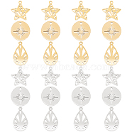 DICOSMETIC 24Pcs 3 Style 201 Stainless Steel Pendants, Laser Cut, Teardrop & Star & Flat Round, Golden & Stainless Steel Color, 15.5~19x11.5~15.5x1mm, hole: 1.4~1.6mm, 8pcs/style(STAS-DC0006-09)