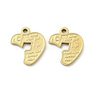 304 Stainless Steel Charms, Apple with Word Charms, Real 14K Gold Plated, 14x12x1.5mm, Hole: 1.5mm(STAS-L022-034G)