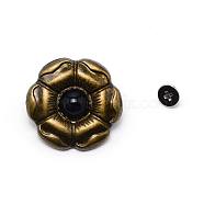 1-Hole Alloy & Turquoise Buttons, Flower, for DIY Luggage and Hardware Accessaries, Black, 27~27.4x10.7~11mm, Hole: 2.3mm(PALLOY-WH0092-16C-AB)