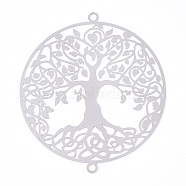 201 Stainless Steel Connector Charms, Tree of Life Links, Stainless Steel Color, 68x60x0.3mm, Hole: 2.5mm(STAS-N103-211P)