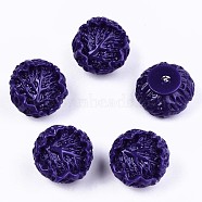 Opaque Resin Pendants, with Platinum Tone Iron Peg Bail, Cabbage, Indigo, 19x27mm, Hole: 2mm(RESI-S356-57A)
