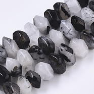 Natural Black Rutilated Quartz Beads Strands, Nuggets, Faceted, 9.5~11x6~7mm, Hole: 1.2mm, about 30~32pcs/strand, 7.48 inch(19cm)(G-R462-11)