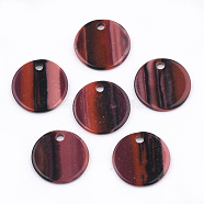 Resin Pendants, Flat Round, Stripe Pattern, Indian Red, 15x1~1.5mm, Hole: 1.8mm(X-RESI-T022-09B)