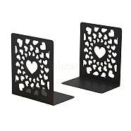 2Pcs Heart Non-Skid Iron Art Bookend Display Stands, Desktop Heavy Duty Metal Book Stopper for Shelves, Black, 130x90x150mm(PW-WG51908-01)