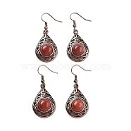 Natural Red Jasper Teardrop Dangle Earrings, Red Copper Plated Hollow Brass Earrings for Women, 46.5x19.5mm(EJEW-B055-02R-20)