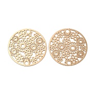 Rack Plating Brass Connector Charms, Etched Metal Embellishments, Long-Lasting Plated, Flat Round Links with Flower, Light Gold, 20x0.3mm, Hole: 1.6mm(KK-Q792-09LG)