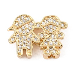 Brass Micro Pave Cubic Zirconia Slide Charms, Long-Lasting Plated, Human, Golden, 12.5x17x4mm, Hole: 9mm(ZIRC-I068-25G)