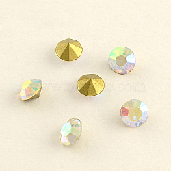 Glass Pointed Back Rhinestone, Back Plated, Diamond, Crystal AB, 8~8.3mm, about 144pcs/gross(RGLA-R004-8mm-26B)
