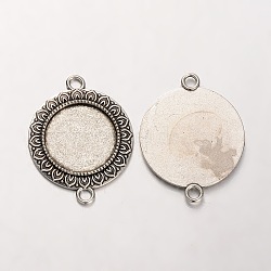 Tibetan Style Alloy Flat Round Cabochon Connector Bezel Settings, Cadmium Free & Lead Free, Antique Silver, Tray: 20mm, 37x29x2mm, Hole: 3mm, about 192pcs/kg(PALLOY-J494-07AS)
