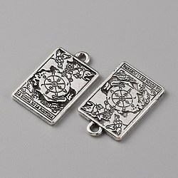 Tibetan Style Alloy Pendants, Rectangle with Tarot Pattern, The Wheel of Fortune X, 23x14x1.5mm, Hole: 1.8mm(PALLOY-WH0111-138F)