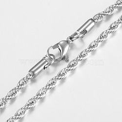 201 Stainless Steel Rope Chain Necklaces, with Lobster Claw Clasps, Stainless Steel Color, 23.6 inch(60cm), 4.0(NJEW-R245-20A)