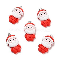 Christmas Opaque Resin Pendants, with Platinum Tone Iron Loops, Santa Claus Charm, Red, 32x17x7mm, Hole: 2x2.2mm(RESI-G043-A03)