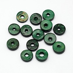 Dyed Donut Coconut Beads, Dark Green, 12x2~4mm, Hole: 3mm(X-COCB-M001-12mm-10)