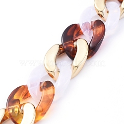 Imitation Gemstone Style Handmade Acrylic Curb Chains, with Golden Plated CCB Plastic Linking Ring, Chocolate, Link: 29x21x6mm, 60pcs/strand, about 39.37 inch(1m)/strand(AJEW-JB00534-02)