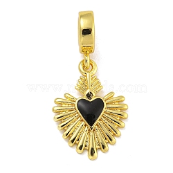 Rack Plating Brass Enamel European Dangle Charms, Heart Large Hole Pendants, Real 18K Gold Plated, Long-Lasting Plated, Cadmium Free & Lead Free, Black, 29mm, Hole: 5mm(KK-I718-25G-01)