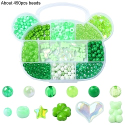 DIY Acrylic Beads Bracelets Jewelry Making Kits, Green, 6~18x0.5~22.5x0.5~9mm, Hole: 1~2mm(DIY-YW0009-25B)