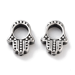 304 Stainless Steel Beads, Hamsa Hand, Antique Silver, 15x11.5x4mm, Hole: 1.4mm(STAS-M057-39AS)