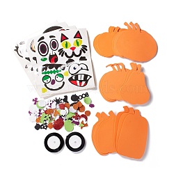 DIY Pumpkin Jack-O'-Lantern Pendant Decoration Kits, Halloween Theme, with 2 Rolls Polyester Ribbon, 4 Sheets Paper Sticker & 200Pcs Glittered Plastic Stickers, Mixed Color, Pumpkin Pendant: 50~222x126~200x2mm, 18pcs/set(DIY-P066-01)