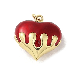Rack Plating Brass Enamel Pendants, with Jump Ring, Long-Lasting Plated, Lead Free & Cadmium Free, Real 18K Gold Plated, Heart Charm, FireBrick, 20.5x20.5x10.5mm, Hole: 3mm(KK-S366-05G-10)