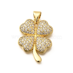 Rack Plating Brass Micro Pave Cubic Zirconia Pendants, Long-Lasting Plated, Lead Free & Cadmium Free, Clover Charms, Real 18K Gold Plated, 23.5x17.5x3mm, Hole: 5x3mm(KK-L226-011G)