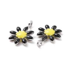 304 Stainless Steel Charms, with Enamel, Stainless Steel Color, Flower, Black, 10x7.5x2mm, Hole: 1mm(STAS-F280-01P-08)