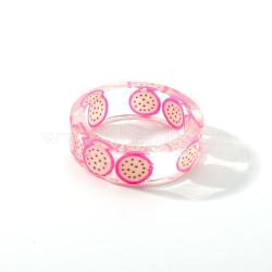 Resin Plain Band Rings, Polymer Clay Fruit Slice inside Rings for Women Girls, Pitaya, 17mm(FS-WG41763-14)