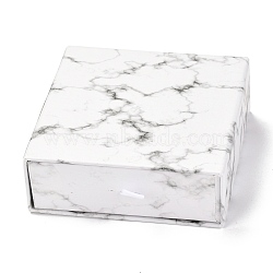 Square Paper Drawer Box, with Black Sponge & Polyester Rope, Marble Pattern, for Bracelet and Rings, WhiteSmoke, 9.3x9.4x3.4cm(CON-J004-03C-02)